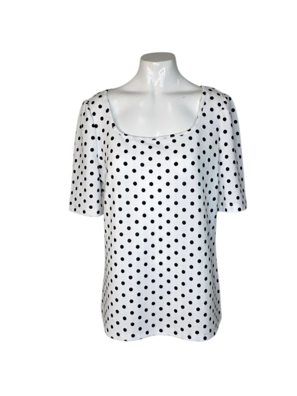 Cleo Scoop Neck Polka Dot Blouse, Pullover, White/Black, Size Medium, NWT